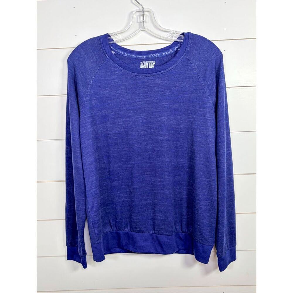 Muk Luks Women's Long Sleeve Crew Neck T-Shirt Heathered Deep Indigo Blue Medium - Picture 2 of 10